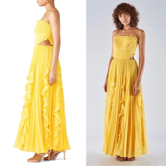 AMUR Pleated Chiffon Square Neck Sleeveless Side Cutout Ruffled Maxi Gown 6 - Picture 8 of 13